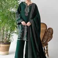 3PC DHANAK EMBROIDERED SHIRT WITH DHANAK EMBROIDERED SHAWL & TROUSER-BIC-1419