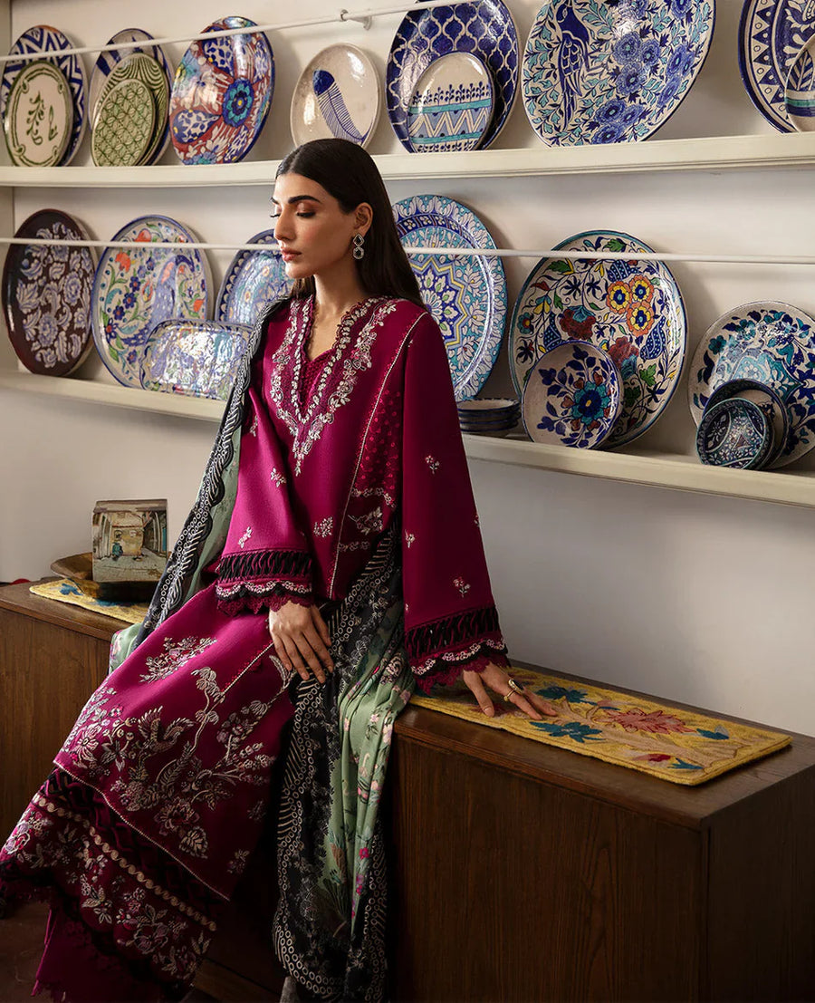 REPUBLIC-3PC DHANAK SEQUENCE EMBROIDERED SHIRT WITH COURTRAI PRINTED SHAWL & DHANAK TOUSER-4209