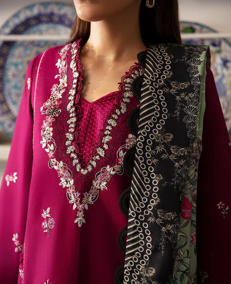 REPUBLIC-3PC DHANAK SEQUENCE EMBROIDERED SHIRT WITH COURTRAI PRINTED SHAWL & DHANAK TOUSER-4209