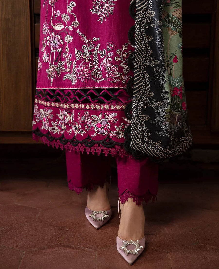 REPUBLIC-3PC DHANAK SEQUENCE EMBROIDERED SHIRT WITH COURTRAI PRINTED SHAWL & DHANAK TOUSER-4209