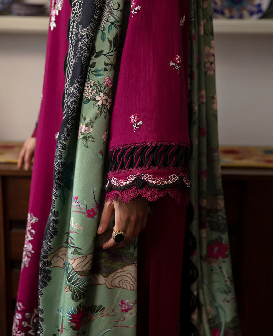 REPUBLIC-3PC DHANAK SEQUENCE EMBROIDERED SHIRT WITH COURTRAI PRINTED SHAWL & DHANAK TOUSER-4209