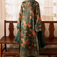 ZAINAB CHOTANI-3PC UNSTITCHED SHAMOZE SILK PRINTED EMBROIDERED SHIRT WITH SOFT SILK PRINTED EMB DUPATTA & EMB TROUSER -11722