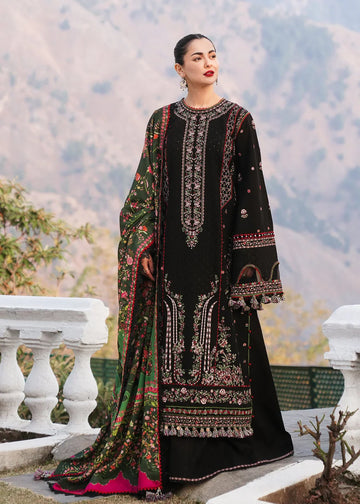HUSSAIN REHAR-3PC KARANDI EMBROIDERED SHIRT WITH COURTRAI PRINTED SHAWL AND TROUSER-4261