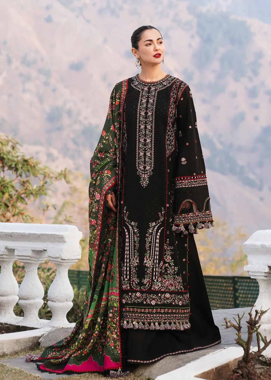 HUSSAIN REHAR-3PC KARANDI EMBROIDERED SHIRT WITH COURTRAI PRINTED SHAWL AND TROUSER-4261