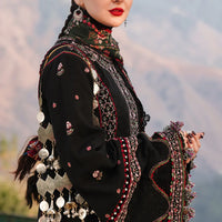 HUSSAIN REHAR-3PC KARANDI EMBROIDERED SHIRT WITH COURTRAI PRINTED SHAWL AND TROUSER-4261