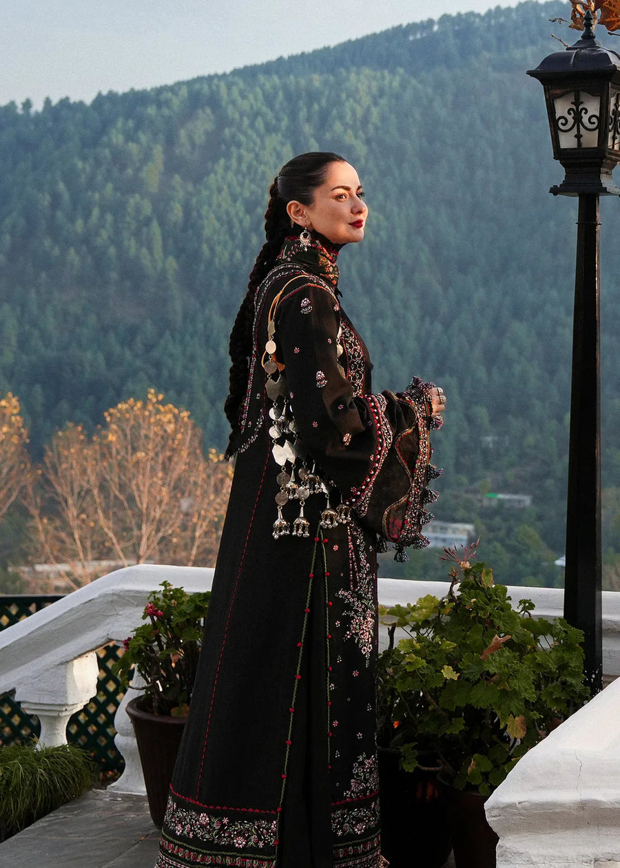 HUSSAIN REHAR-3PC KARANDI EMBROIDERED SHIRT WITH COURTRAI PRINTED SHAWL AND TROUSER-4261