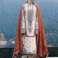 HUSSAIN REHAR-3PC DHANAK EMBROIDERED SHIRT WITH COURTRAI PRINTED SHAWL AND TROUSER-BIC-14260