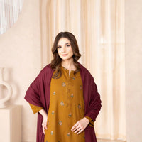 LAZULI 3PC DHANAK EMBROIDERED SHIRT DHANAK EMBROIDERED SHAWL AND TROUSER - 14074