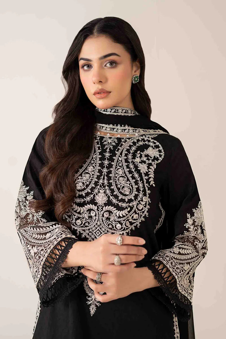 MARIA.B-3PC DHANAK EMBROIDERED SHIRT WITH BAMBER CHIFFON EMBROIDERED DUPATTA & TROUSER-14175