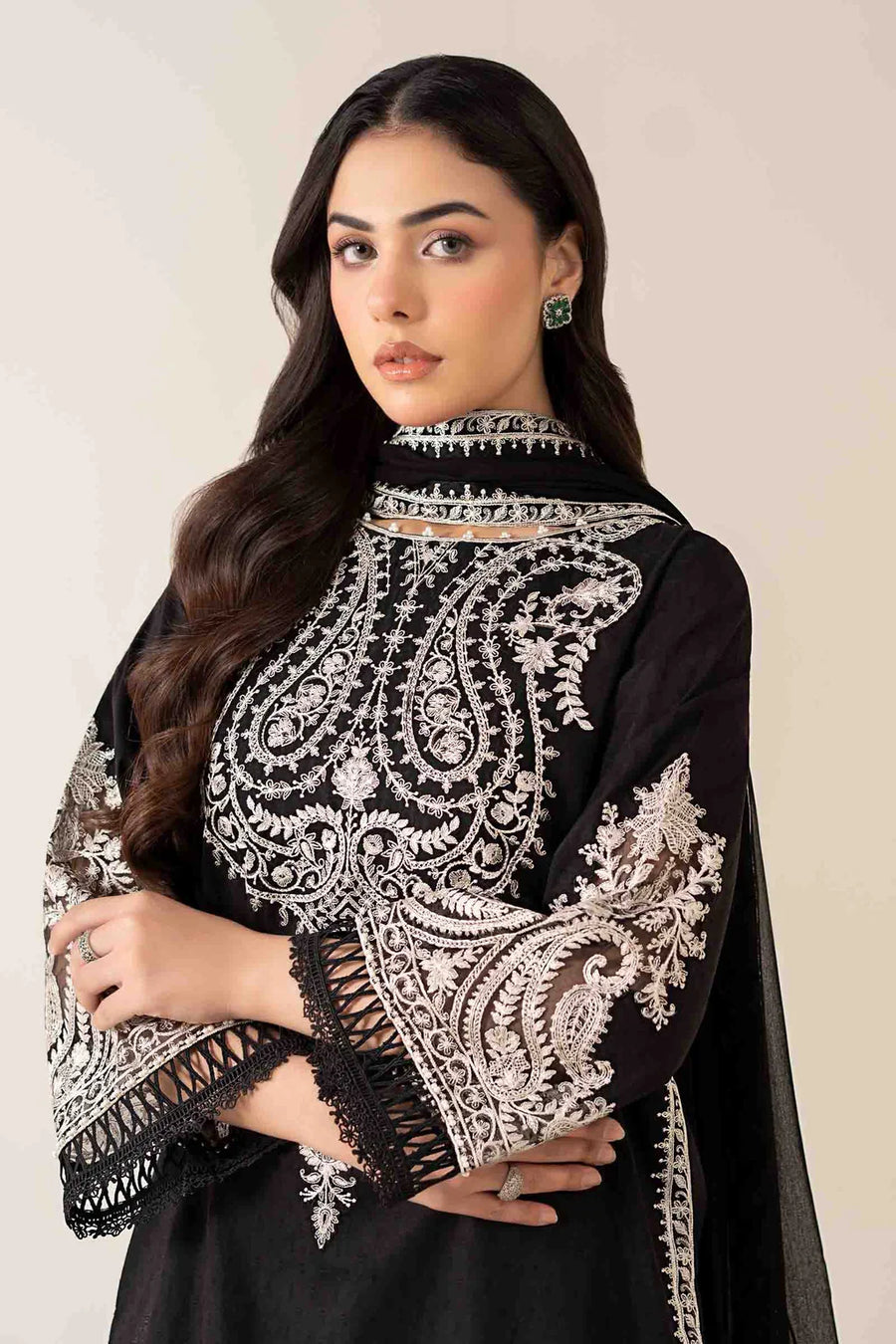 MARIA.B-3PC DHANAK EMBROIDERED SHIRT WITH BAMBER CHIFFON EMBROIDERED DUPATTA & TROUSER-14175