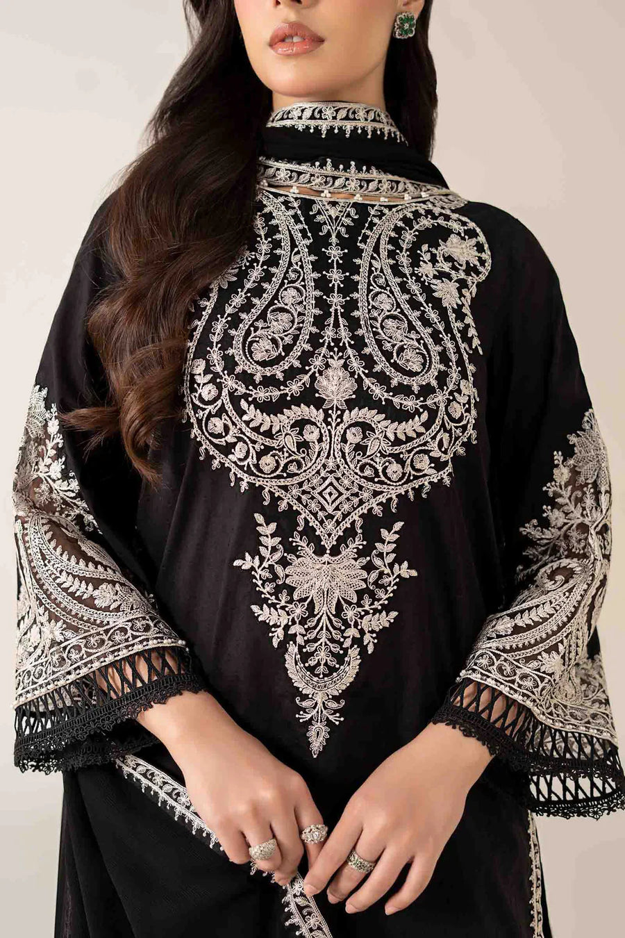 MARIA.B-3PC DHANAK EMBROIDERED SHIRT WITH BAMBER CHIFFON EMBROIDERED DUPATTA & TROUSER-14175
