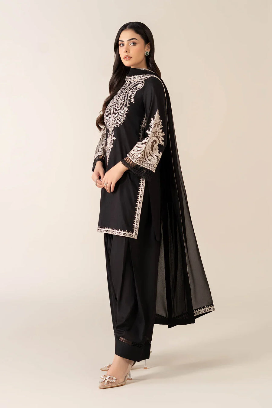 MARIA.B-3PC DHANAK EMBROIDERED SHIRT WITH BAMBER CHIFFON EMBROIDERED DUPATTA & TROUSER-14175
