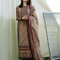 FLORENT-3PC DHANAK EMBROIDERED SHIRT WITH DHANAK EMBROIDERED SHAWL & TROUSER-14148