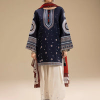 JAZMIN-3PC DHANAK EMBROIDERED SHIRT WITH CORTRAI WOOL PRINTED SHAWL AND EMB TROUSER-4080