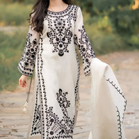 JAZMIN - 3PC DHANAK EMBROIDERED SHIRT WITH DHANAK EMBROIDERED SHAWL & TROUSER - 14205