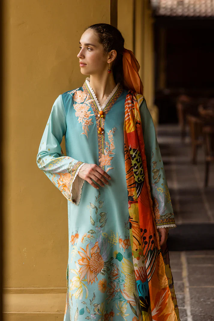 MUSHQ-3PC LAWN PRINTED SHIRT WITH CHIFFON PRINT DUPATTA AND PRINT TROUSER-BIC-2507