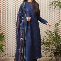 Seran 3PC  DHANAK  Unstitched EMBROIDERED SHIRT WITH PRINTED WOOL SHAWL-4020