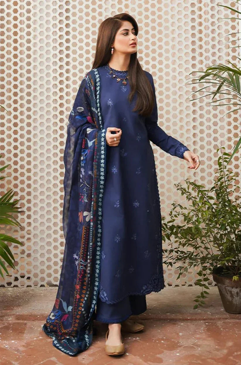 Seran 3PC  DHANAK  Unstitched EMBROIDERED SHIRT WITH PRINTED WOOL SHAWL-4020
