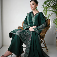 3PC DHANAK EMBROIDERED SHIRT WITH DHANAK EMBROIDERED SHAWL & TROUSER-BIC-1419