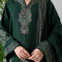 3PC DHANAK EMBROIDERED SHIRT WITH DHANAK EMBROIDERED SHAWL & TROUSER-BIC-1419