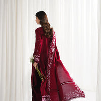 GARNET-3PC DHANAK EMBROIDERED SHIRT WITH DHANAK EMBROIDERED SHAWL & TROUSER-4312