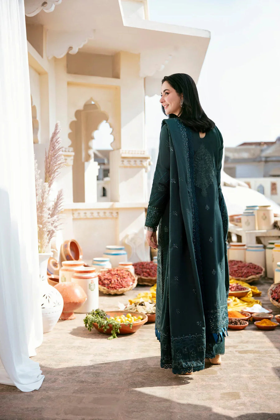 FLORENT-3PC DHANAK UNSTITCHED  EMBROIDERED SHIRT WITH DHANAK EMBROIDERED SHAWL & TROUSER-BIC-4160