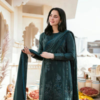 FLORENT-3PC DHANAK UNSTITCHED  EMBROIDERED SHIRT WITH DHANAK EMBROIDERED SHAWL & TROUSER-BIC-4160