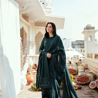 FLORENT-3PC DHANAK UNSTITCHED  EMBROIDERED SHIRT WITH DHANAK EMBROIDERED SHAWL & TROUSER-BIC-4160