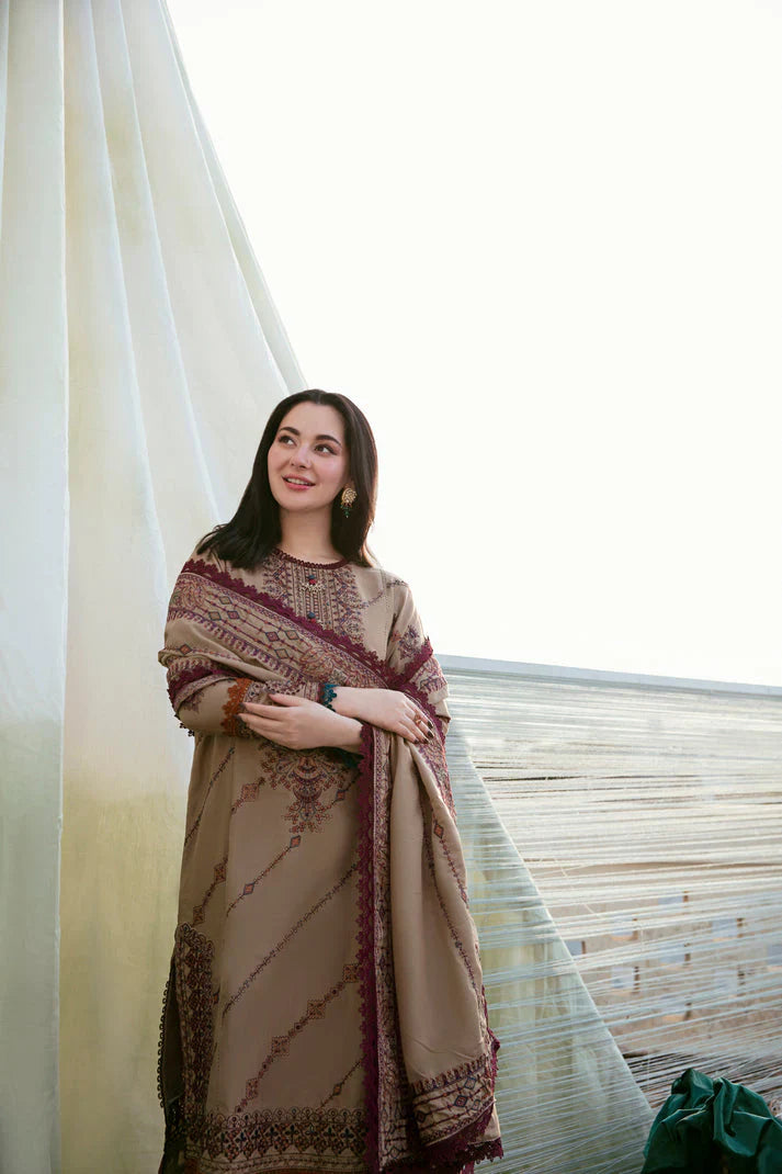 FLORENT-3PC DHANAK EMBROIDERED SHIRT WITH DHANAK EMBROIDERED SHAWL & TROUSER-14148