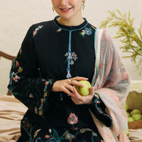 ZARASHAHJAHAN- 3PC DHANAK EMBROIDERED SHIRT WITH COUTRAI WOOL PRINT SHAWL AND EMB TROUSER-3214