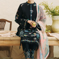 ZARASHAHJAHAN- 3PC DHANAK EMBROIDERED SHIRT WITH COUTRAI WOOL PRINT SHAWL AND EMB TROUSER-3214