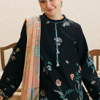 ZARASHAHJAHAN- 3PC DHANAK EMBROIDERED SHIRT WITH COUTRAI WOOL PRINT SHAWL AND EMB TROUSER-3214