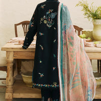 ZARASHAHJAHAN- 3PC DHANAK EMBROIDERED SHIRT WITH COUTRAI WOOL PRINT SHAWL AND EMB TROUSER-3214