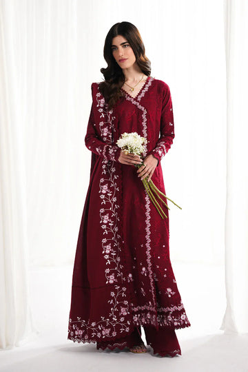 GARNET-3PC DHANAK EMBROIDERED SHIRT WITH DHANAK EMBROIDERED SHAWL & TROUSER-4312