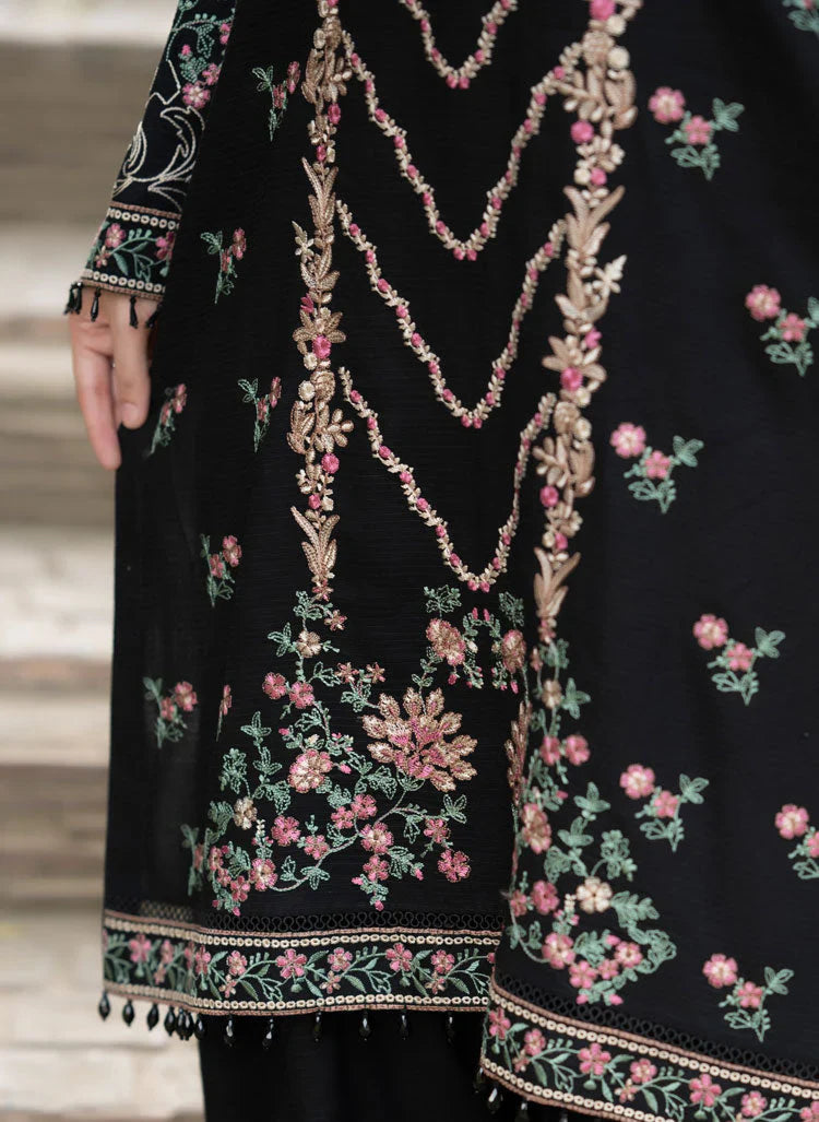 LIBAAS-3PC DHANAK EMBROIDERED SHIRT WITH DHANAK EMBROIDERED SHAWL & TROUSER-BIC-14346