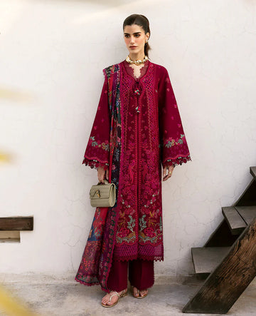 REPUBLIC 3PC DHANAK EMBROIDERED SHIRT WITH COURTRAI PRINTED SHAWL & DHANAK TOUSER-14278