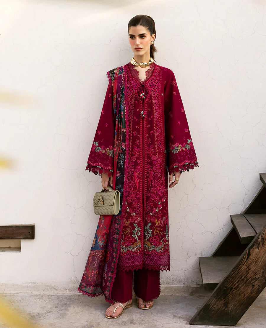 REPUBLIC 3PC DHANAK EMBROIDERED SHIRT WITH COURTRAI PRINTED SHAWL & DHANAK TOUSER-14278