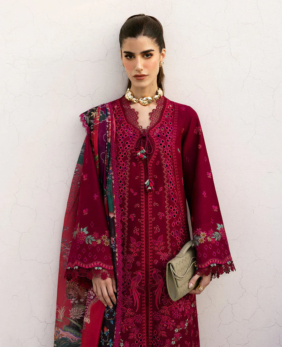 REPUBLIC 3PC DHANAK EMBROIDERED SHIRT WITH COURTRAI PRINTED SHAWL & DHANAK TOUSER-14278