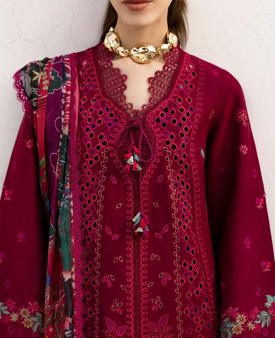 REPUBLIC 3PC DHANAK EMBROIDERED SHIRT WITH COURTRAI PRINTED SHAWL & DHANAK TOUSER-14278