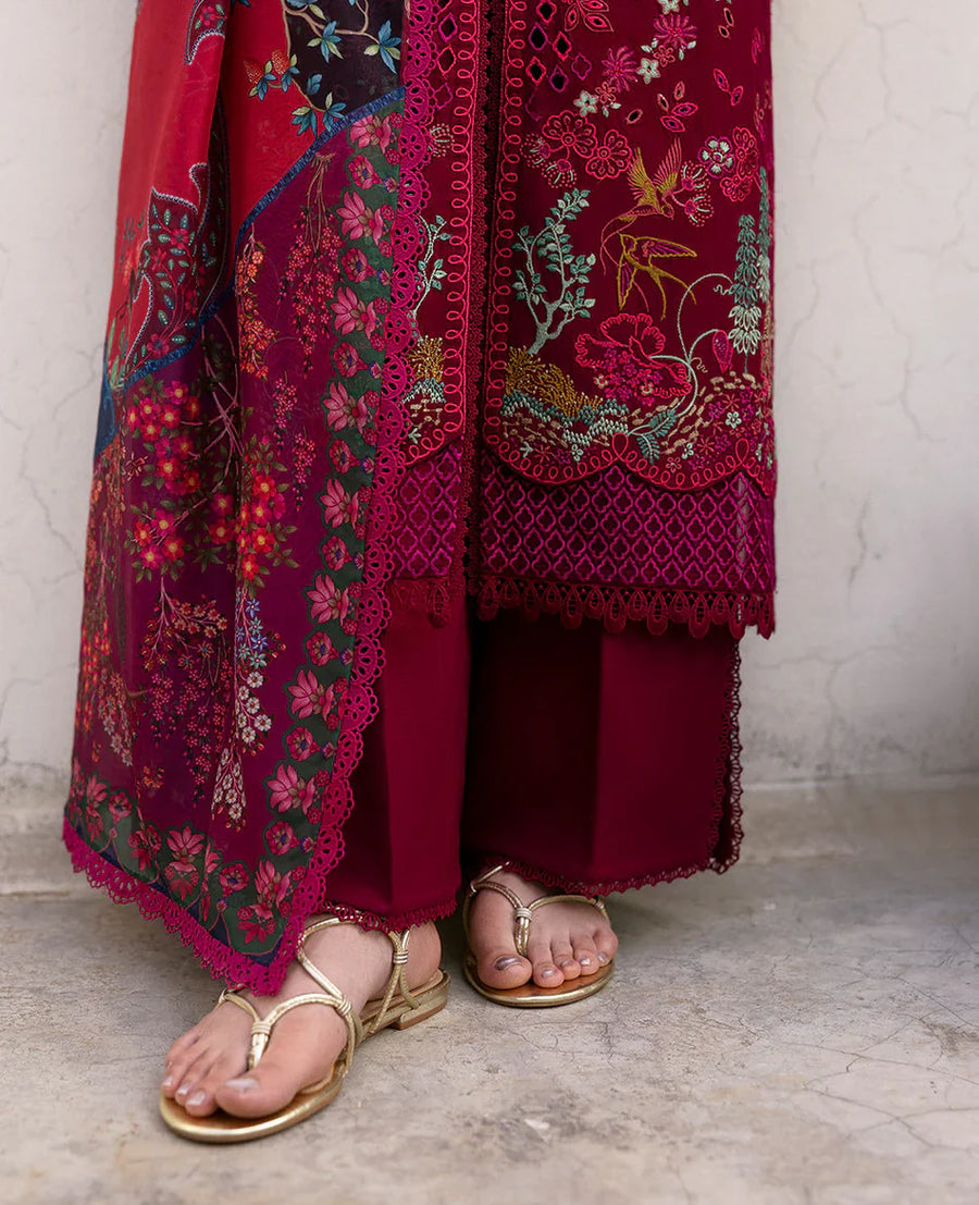 REPUBLIC 3PC DHANAK EMBROIDERED SHIRT WITH COURTRAI PRINTED SHAWL & DHANAK TOUSER-14278