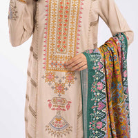 MARIA.B-3PC DHANAK EMBROIDERED SHIRT WITH COUTRAI PRINTED SHAWL AND TROUSER-14030