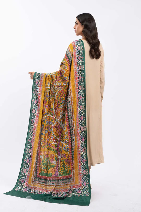 MARIA.B-3PC DHANAK EMBROIDERED SHIRT WITH COUTRAI PRINTED SHAWL AND TROUSER-14030