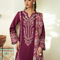 JAZMIN-3PC DHANAK EMBROIDERED SHIRT WITH COURTRAI WOOL PRINTED SHAWL AND TROUSER-BIC-14185