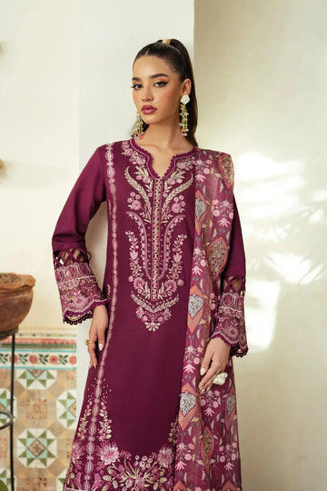 JAZMIN-3PC DHANAK EMBROIDERED SHIRT WITH COURTRAI WOOL PRINTED SHAWL AND TROUSER-BIC-14185