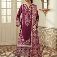 JAZMIN-3PC DHANAK EMBROIDERED SHIRT WITH COURTRAI WOOL PRINTED SHAWL AND TROUSER-BIC-14185