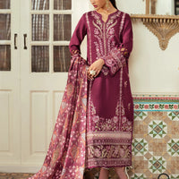 JAZMIN-3PC DHANAK EMBROIDERED SHIRT WITH COURTRAI WOOL PRINTED SHAWL AND TROUSER-BIC-14185