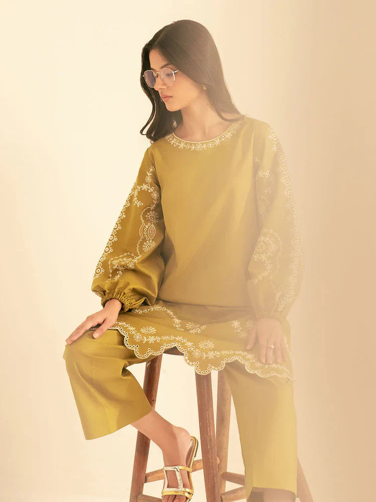 BATIK-2PC DHANAK EMBROIDRED SHIRT WITH DHANAK EMBROIDRED SLEEVES-122