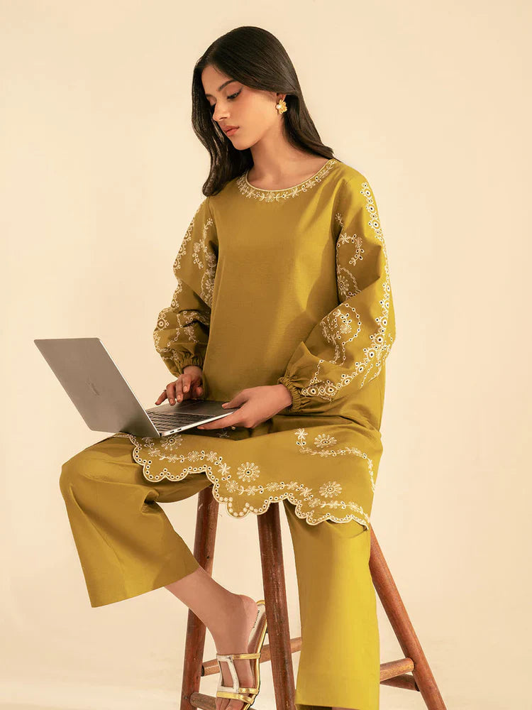 BATIK-2PC DHANAK EMBROIDRED SHIRT WITH DHANAK EMBROIDRED SLEEVES-122