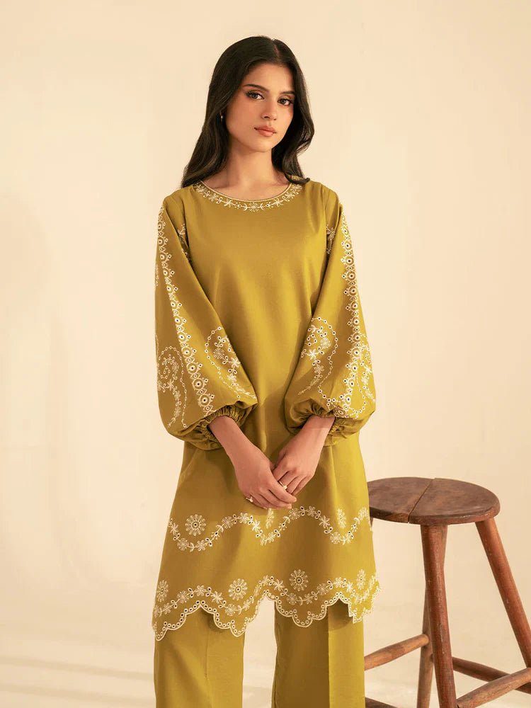 BATIK-2PC DHANAK EMBROIDRED SHIRT WITH DHANAK EMBROIDRED SLEEVES-122