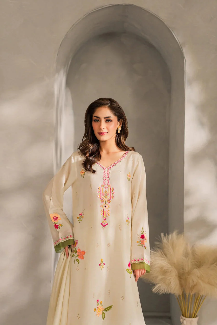 MIRANA - 3PC DHANAK EMBROIDERED SHIRT WITH BAMBER CHIFFON DUPATTA AND TROUSER-14289